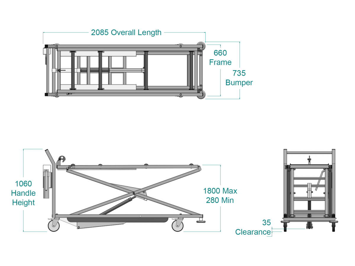 Hefwagen extra laag technische tekening